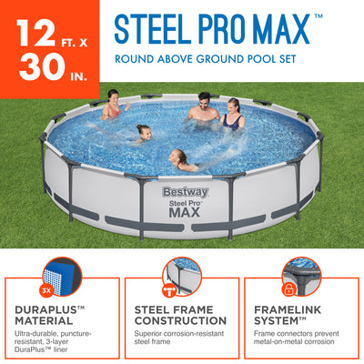 Bestway Steel Pro MAX 12' by 30" Above Ground Swimming Pool Set, Gray (Used)