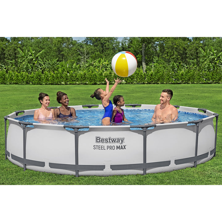 Bestway Steel Pro MAX 12 Foot by 30 Inch Above Ground Swimming Pool Set, Gray