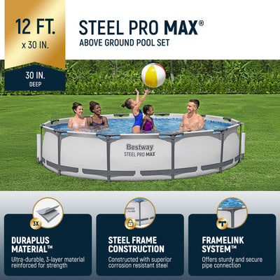 Bestway Steel Pro MAX 12' x 30" Above Ground Swimming Pool Set, Gray, 2 Pack - VMInnovations