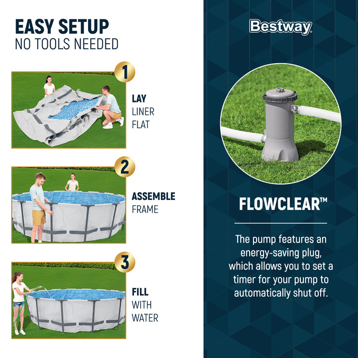 Bestway Steel Pro MAX 12 Foot by 30 Inch Above Ground Swimming Pool Set, Gray