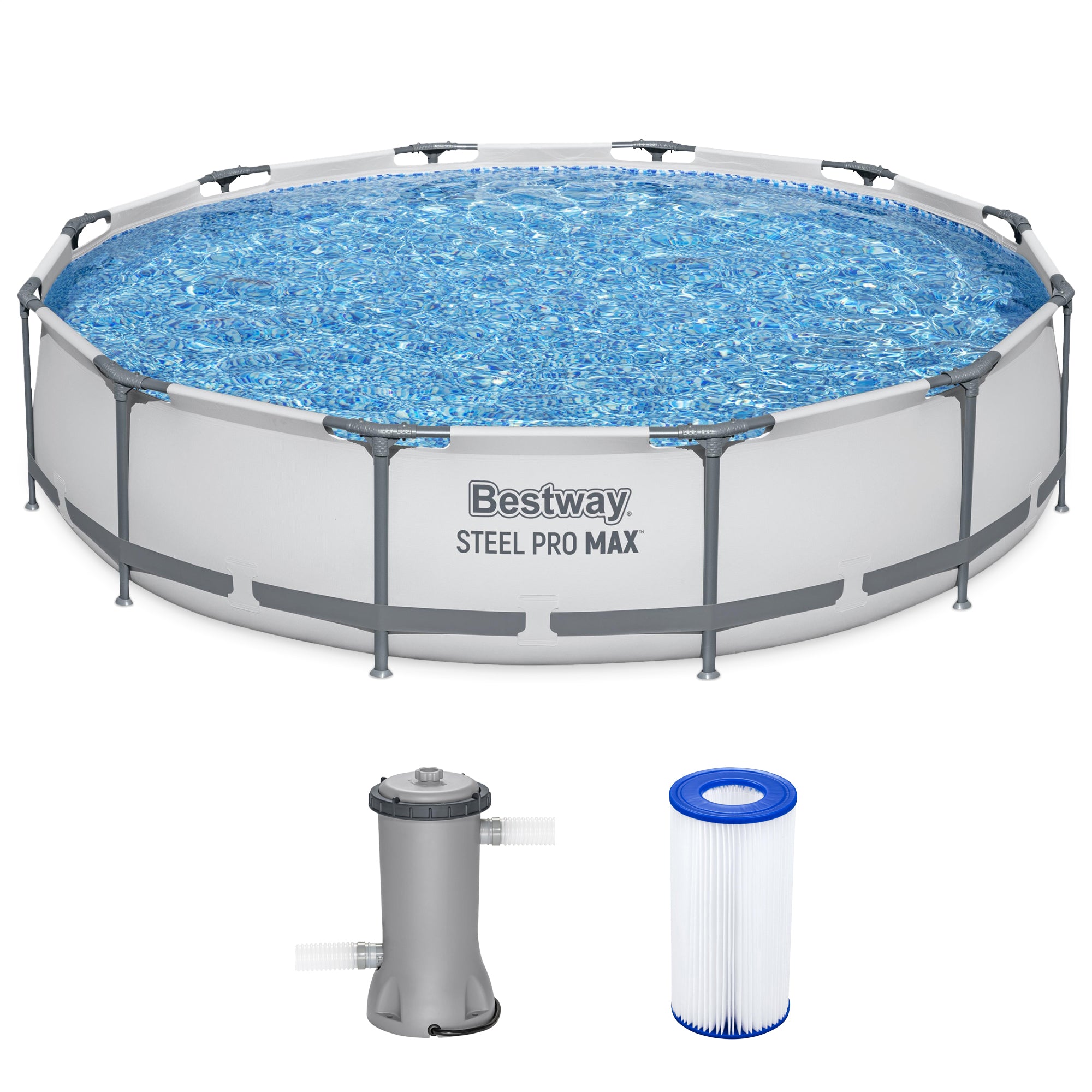 Bestway Steel Pro MAX 12' x 30" Above Ground Swimming Pool Set, Gray, 2 Pack - VMInnovations
