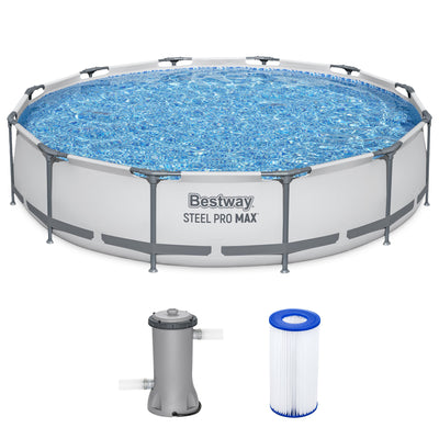 Bestway Steel Pro MAX 12' x 30" Above Ground Swimming Pool Set, Gray, 2 Pack - VMInnovations