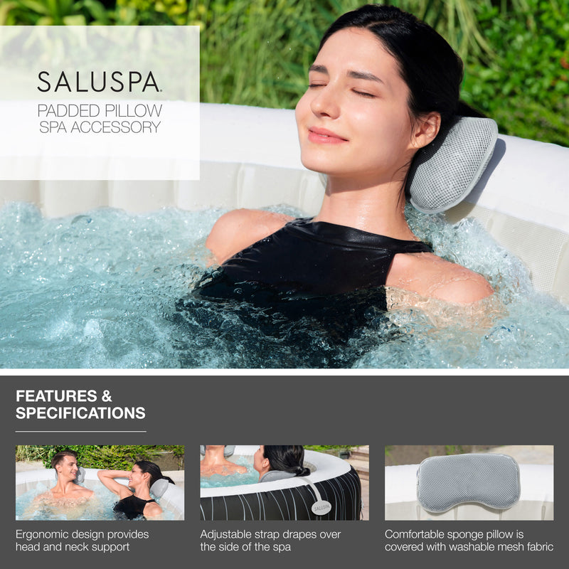 Bestway SaluSpa Fiji AirJet Inflatable Hot Tub with 120 Soothing Jets, Gray + Bestway SaluSpa Underwater Non Slip Pool and Spa Seat with Adjustable Legs, Gray (4 Pack)  + Bestway SaluSpa Padded Headrest Pillows with Adjustable Strap, Gray, (2 Pack)