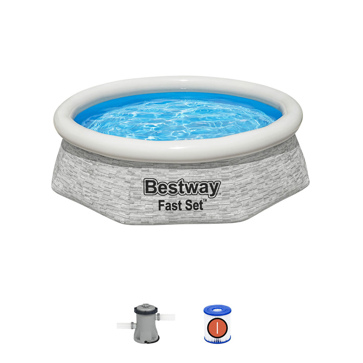 Bestway 8' x 24" Round Inflatable Outdoor Swimming Pool with Filter Pump, Gray