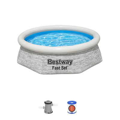 Bestway 8' x 24" Round Inflatable Swimming Pool with Filter Pump, Gray(Open Box)