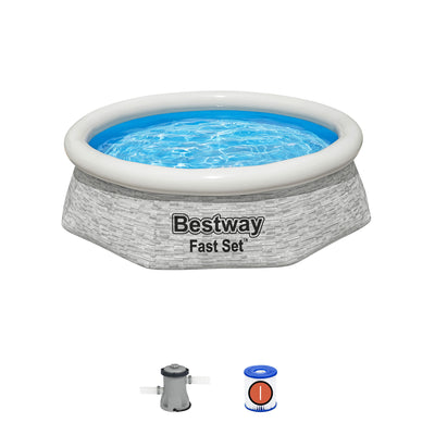 Bestway 8' x 24" Inflatable Outdoor Swimming Pool w/Filter Pump, Gray (Used)