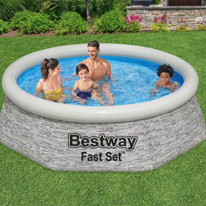 Bestway 8' x 24" Round Inflatable Outdoor Swimming Pool with Filter Pump, Gray