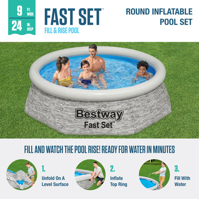 Bestway 8' x 24" Inflatable Outdoor Swimming Pool w/Filter Pump, Gray (Used)