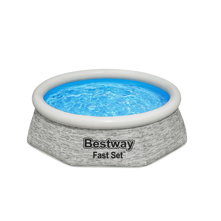 Bestway 8' x 24" Round Inflatable Outdoor Swimming Pool with Filter Pump, Gray