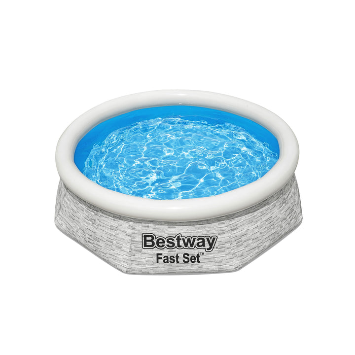 Bestway 8' x 24" Round Inflatable Outdoor Swimming Pool with Filter Pump, Gray