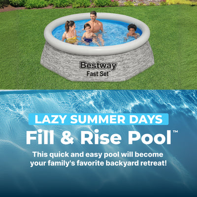 Bestway 8' x 24" Round Inflatable Outdoor Swimming Pool with Filter Pump, Gray - VMInnovations