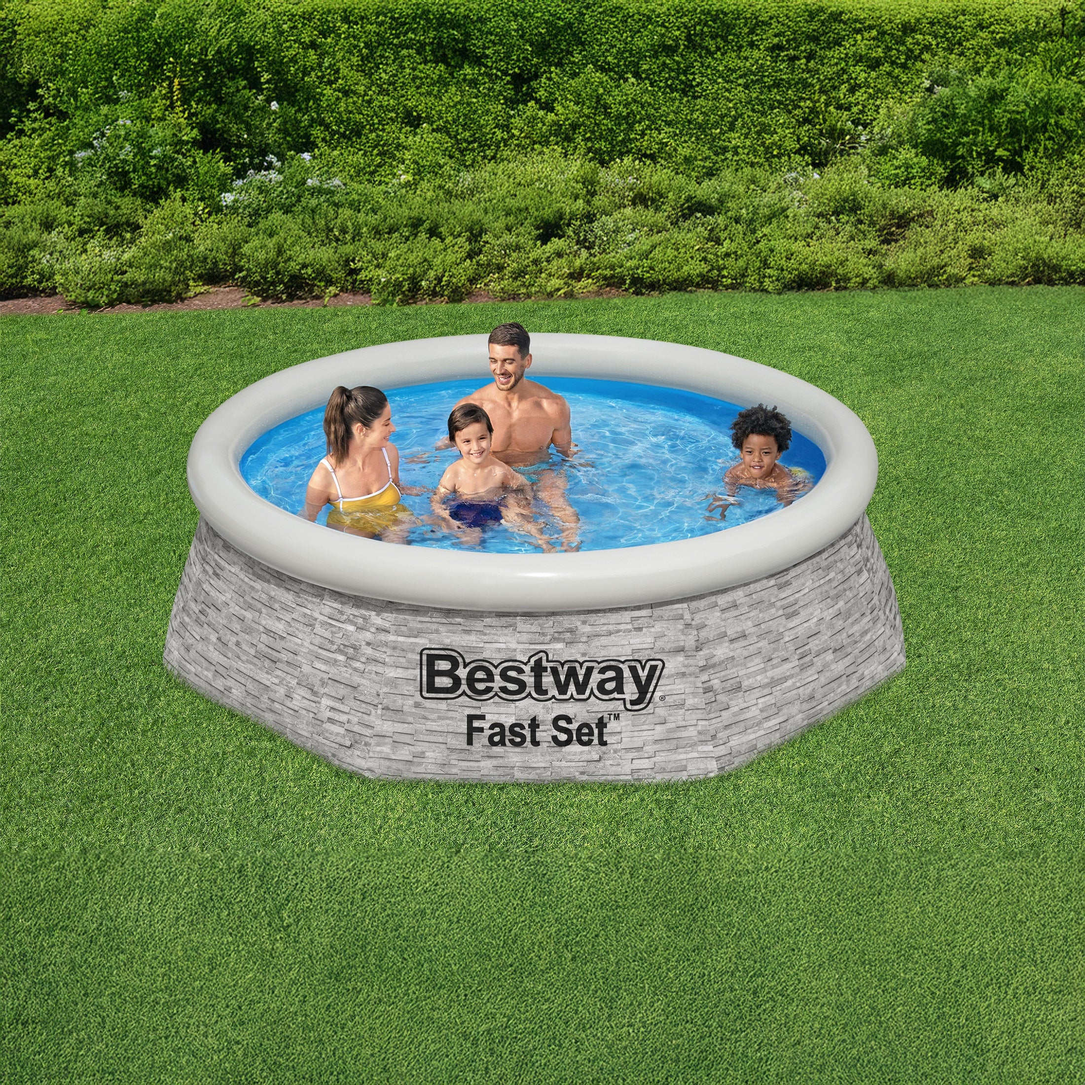 Bestway 8' x 24" Round Inflatable Outdoor Swimming Pool with Filter Pump, Gray - VMInnovations