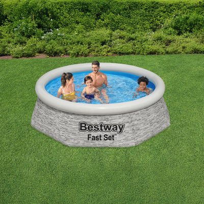 Bestway 8' x 24" Round Inflatable Outdoor Swimming Pool with Filter Pump, Gray - VMInnovations