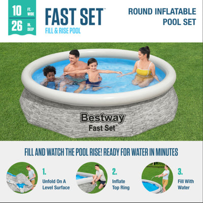 Bestway Fast Set 10' x 26" Stacked Stone Inflatable Swimming Pool Set(For Parts)