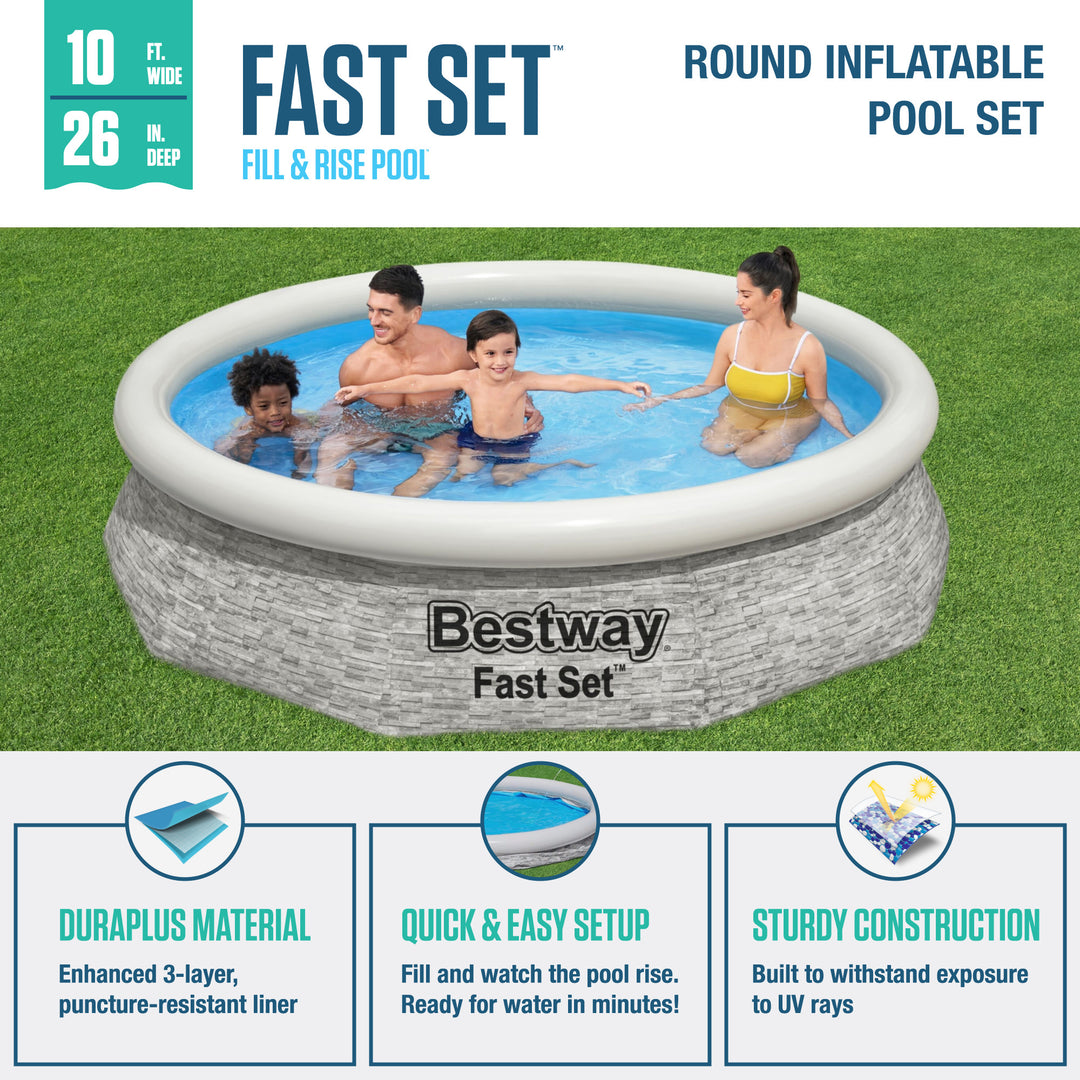 Bestway Fast Set 10'x26" Stacked Stone Inflatable Pool Outdoor Set (Open Box)
