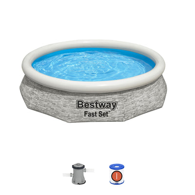 Bestway Fast Set 10' x 26" Stacked Stone Inflatable Swimming Pool Set(For Parts)