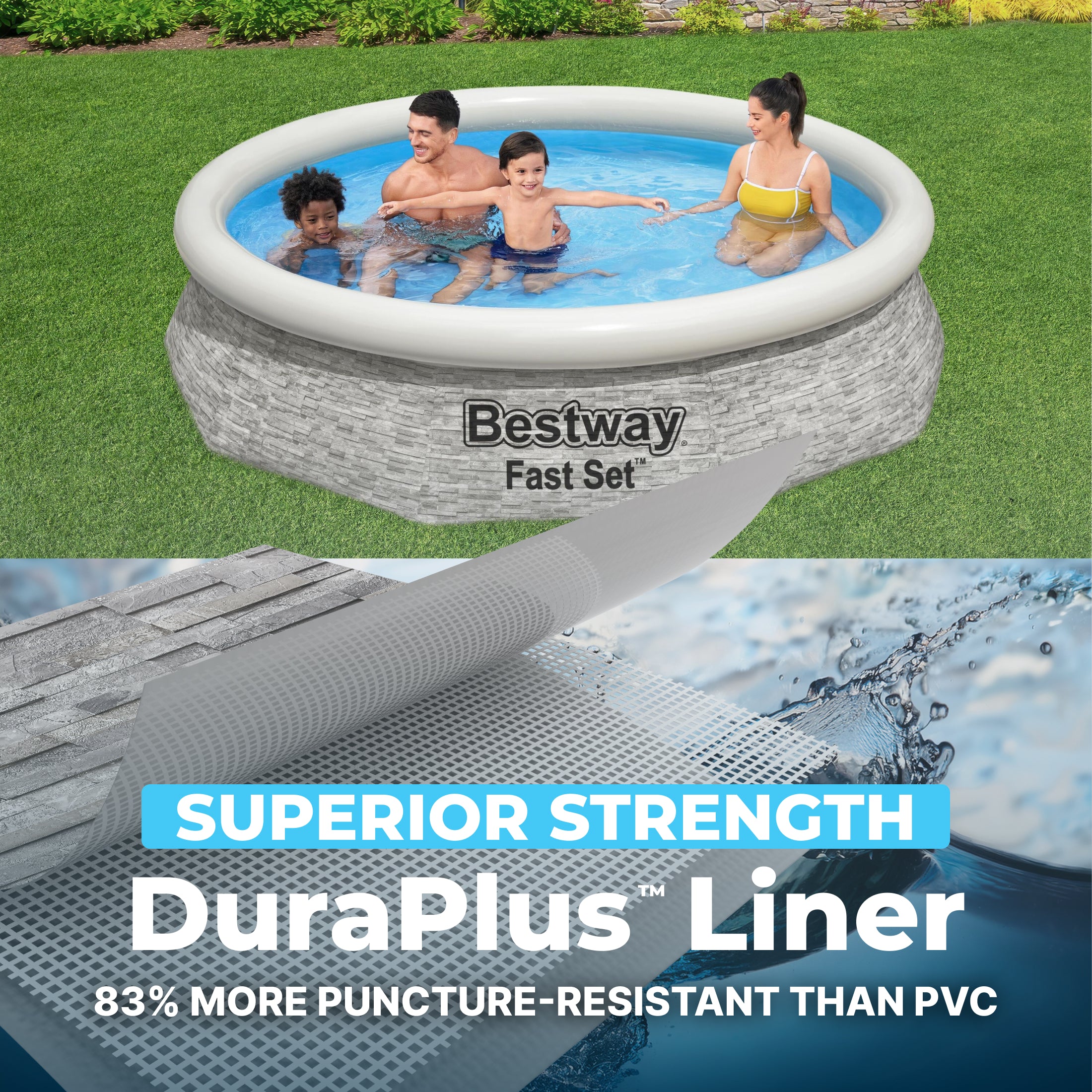 Bestway Fast Set 10' x 26" Stacked Stone Inflatable Swimming Pool Outdoor Set - VMInnovations