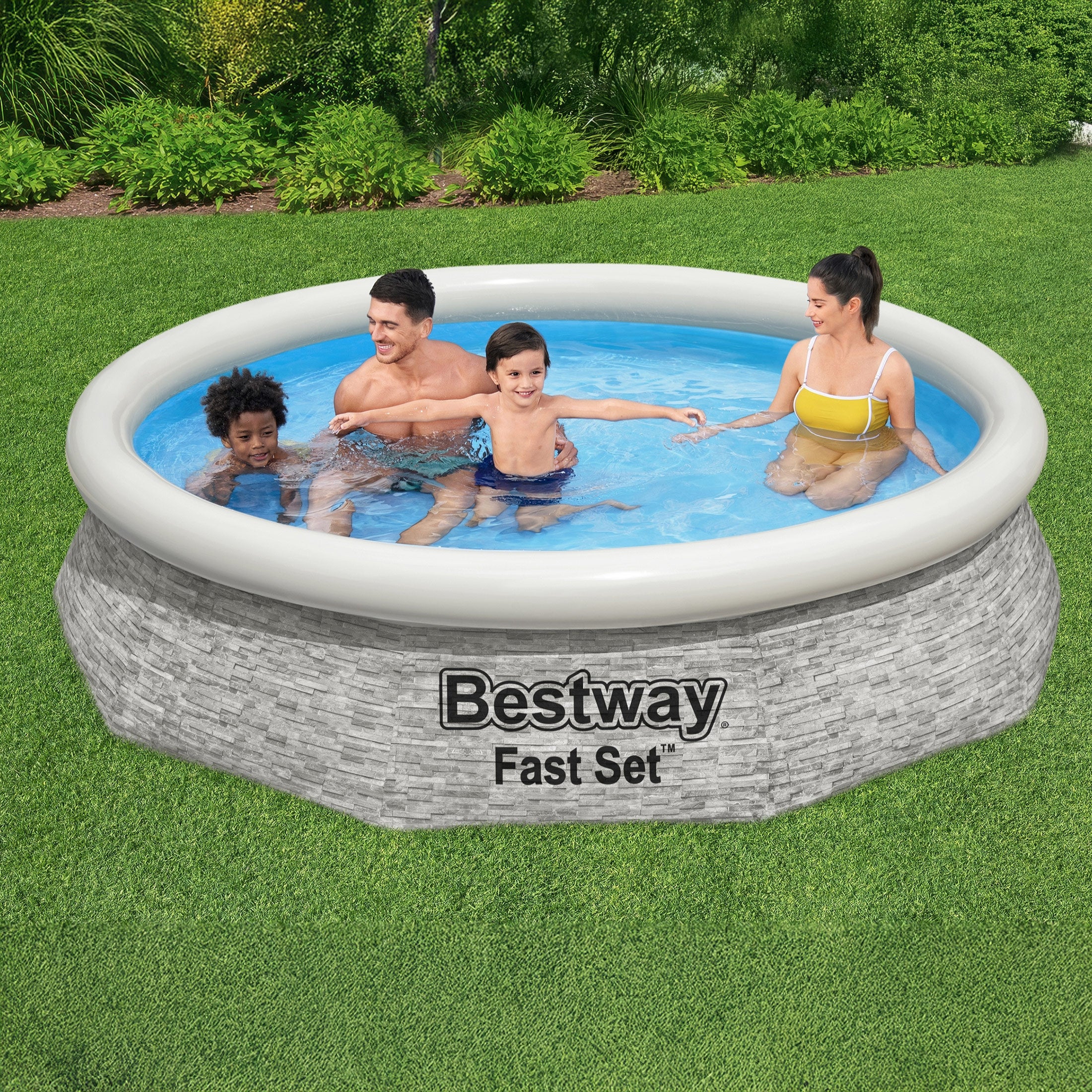 Bestway Fast Set 10' x 26" Stacked Stone Inflatable Swimming Pool Set(For Parts)