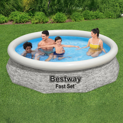 Bestway Fast Set 10' x 26" Stacked Stone Inflatable Swimming Pool Set(For Parts)