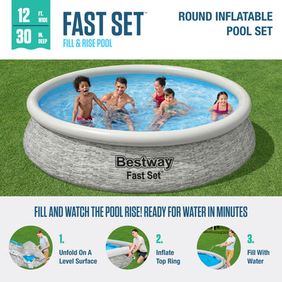 Bestway Fast Set 12' x 30" Inflatable Stacked Stone Swimming Pool Set (Used)