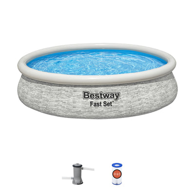 Bestway Fast Set 12' x 30" Inflatable Stacked Stone Swimming Pool Set (Used)