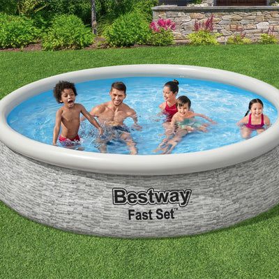 Bestway Fast Set 12' x 30" Inflatable Stacked Stone Swimming Pool Set (Used)