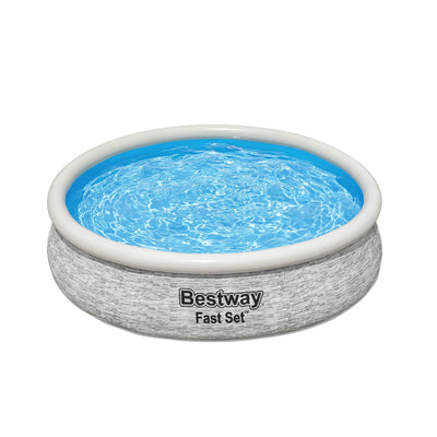 Bestway Fast Set 12' x 30" Round Inflatable Stacked Stone Swimming Pool Set - VMInnovations