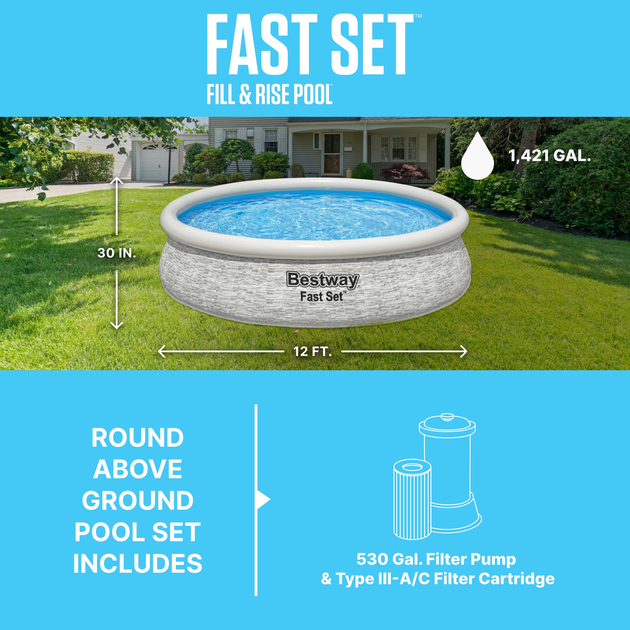 Bestway Fast Set 12' x 30" Inflatable Stacked Stone Swimming Pool Set (Open Box)