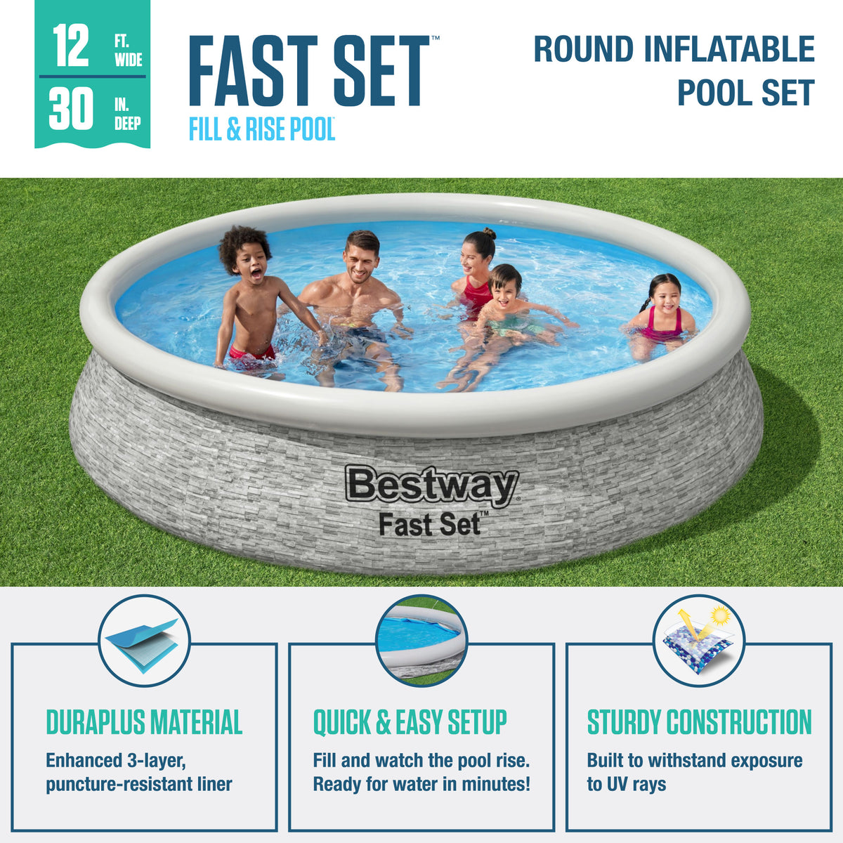 Bestway Fast Set 12'x30" Inflatable Stacked Stone Swimming Pool Set (For Parts)