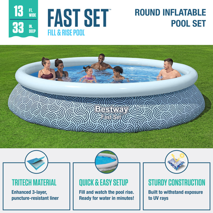 Bestway Fast Set 13' x 33" Round Inflatable Swimming Pool Set, Rattan Print
