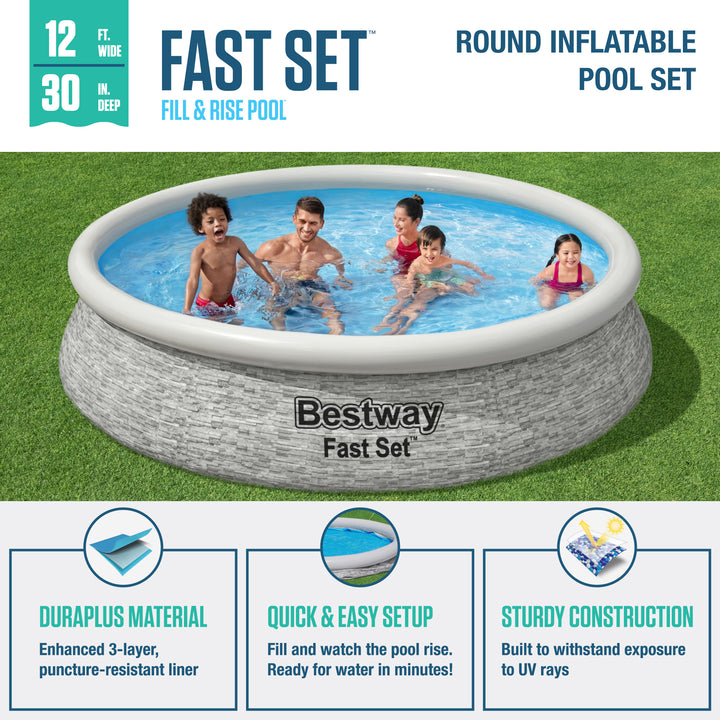 Bestway Fast Set 12' x 30" Inflatable Stacked Stone Swimming Pool Set (Used)