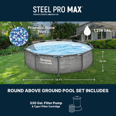Bestway Steel Pro MAX 10' x 30" Above Ground Outdoor Swimming Pool Set, Gray