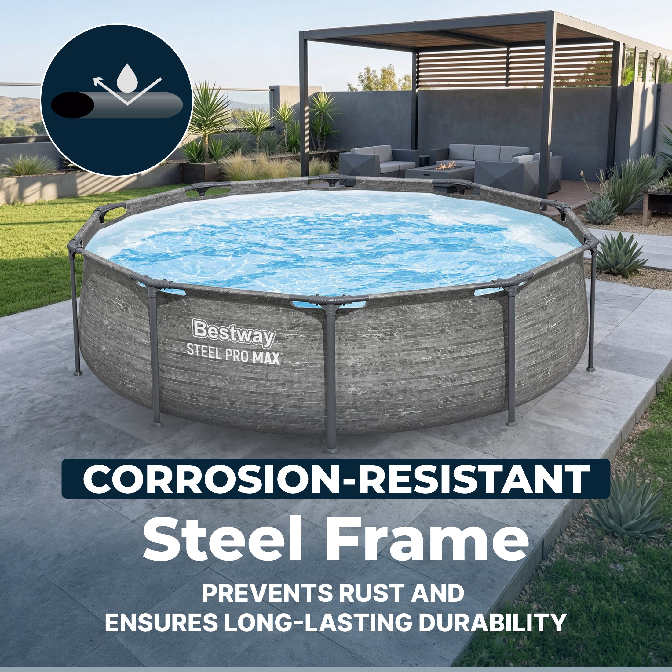 Bestway Steel Pro MAX 10' x 30" Above Ground Outdoor Swimming Pool Set, Gray