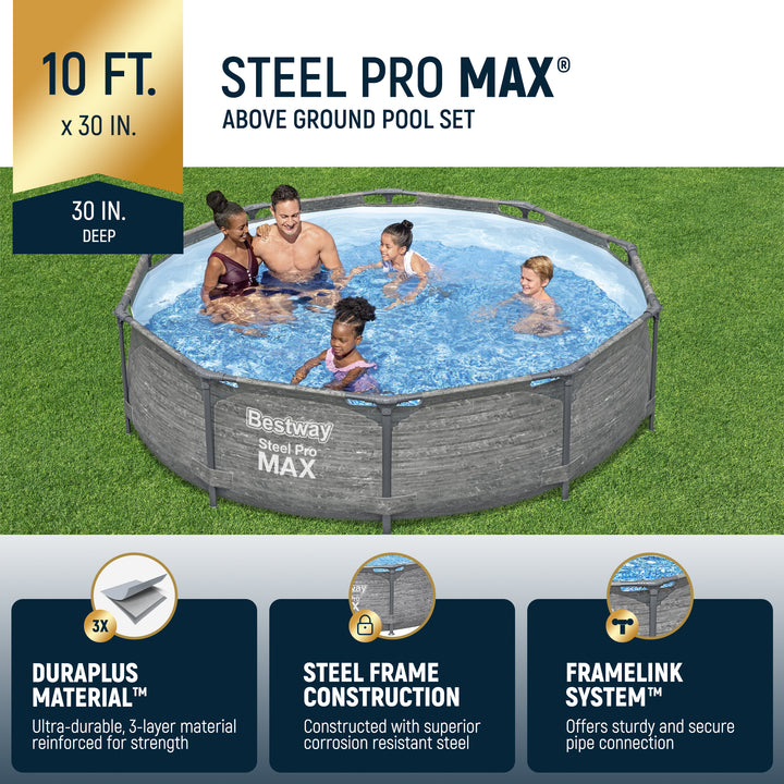 Bestway Steel Pro MAX 10' x 30" Above Ground Swimming Pool Set, Gray (Open Box) - VMInnovations
