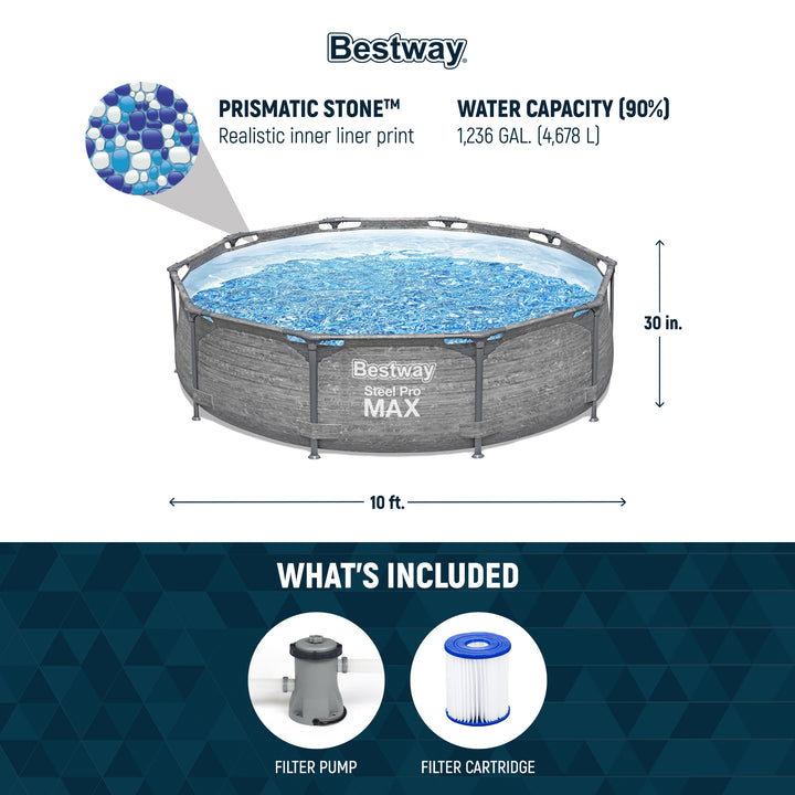 Bestway Steel Pro MAX 10' x 30" Above Ground Swimming Pool Set, Gray (Used) - VMInnovations