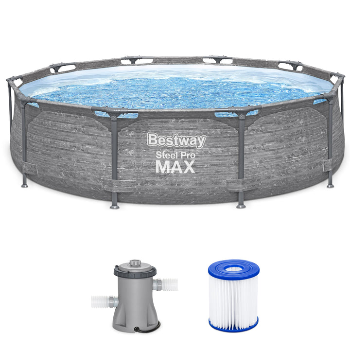 Bestway Steel Pro MAX 10' x 30" Above Ground Outdoor Swimming Pool Set, Gray