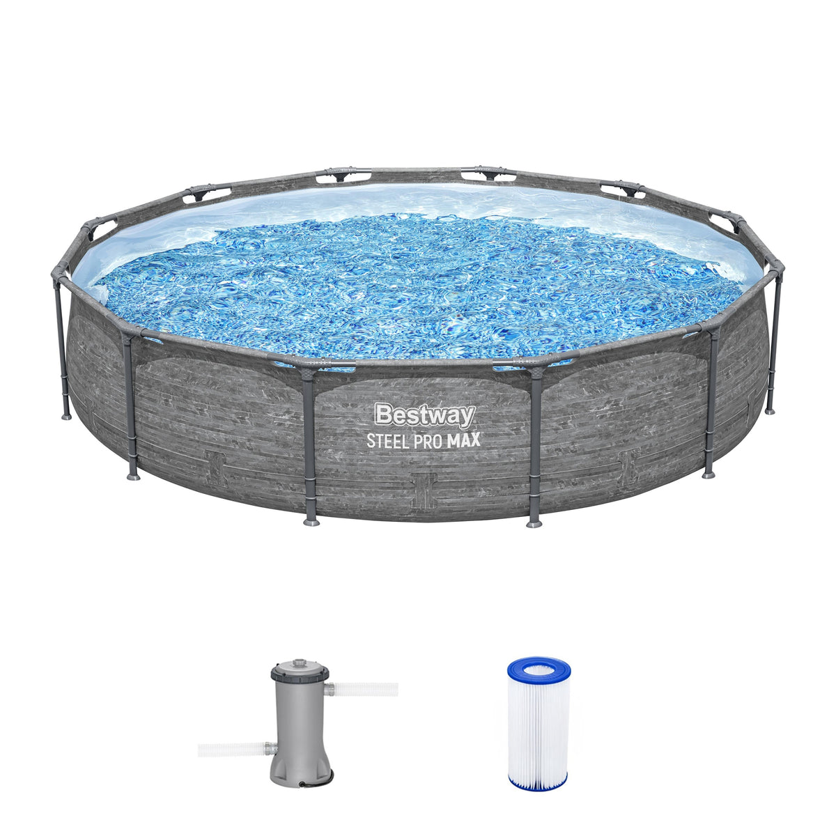 Bestway Steel Pro MAX 12' x 30" Above Ground Swimming Pool Set, Gray (Open Box)
