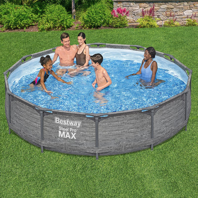 Bestway Steel Pro MAX 12'x30" Above Ground Outdoor Swimming Pool Set, Gray(Used)