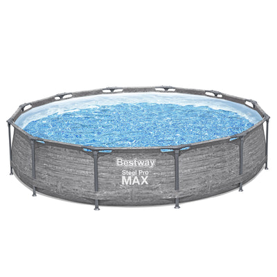 Bestway Steel Pro MAX 12'x30" Above Ground Outdoor Swimming Pool Set, Gray(Used)