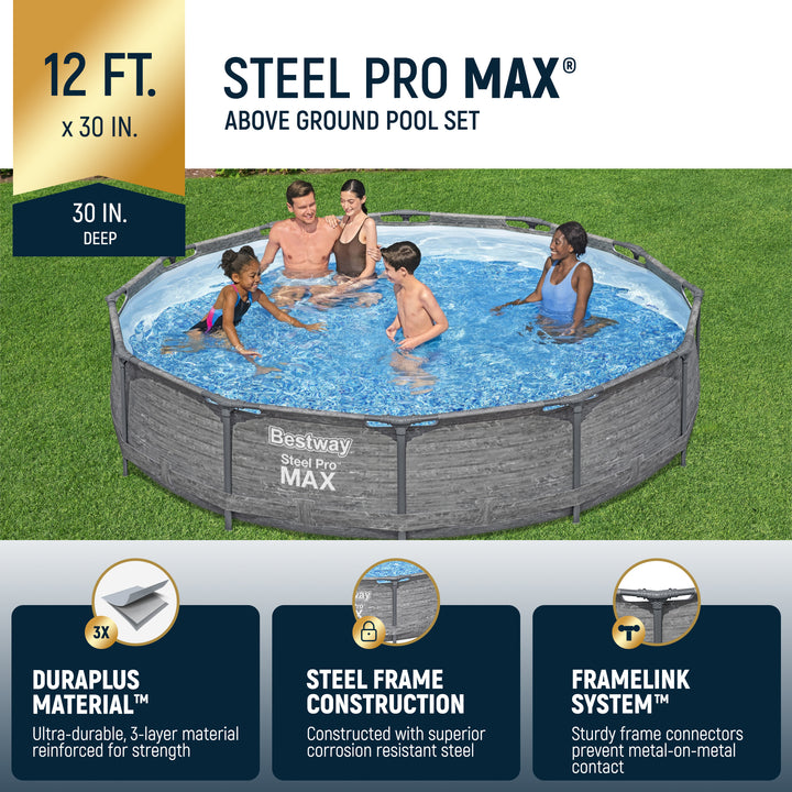 Bestway Steel Pro MAX 12' x 30" Above Ground Swimming Pool Set, Gray (Open Box)