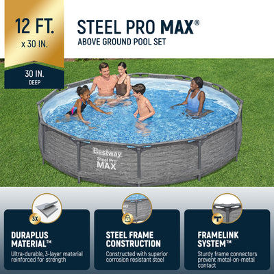 Bestway Steel Pro MAX 12' x 30" Outdoor Swimming Pool Set, Gray (For Parts)