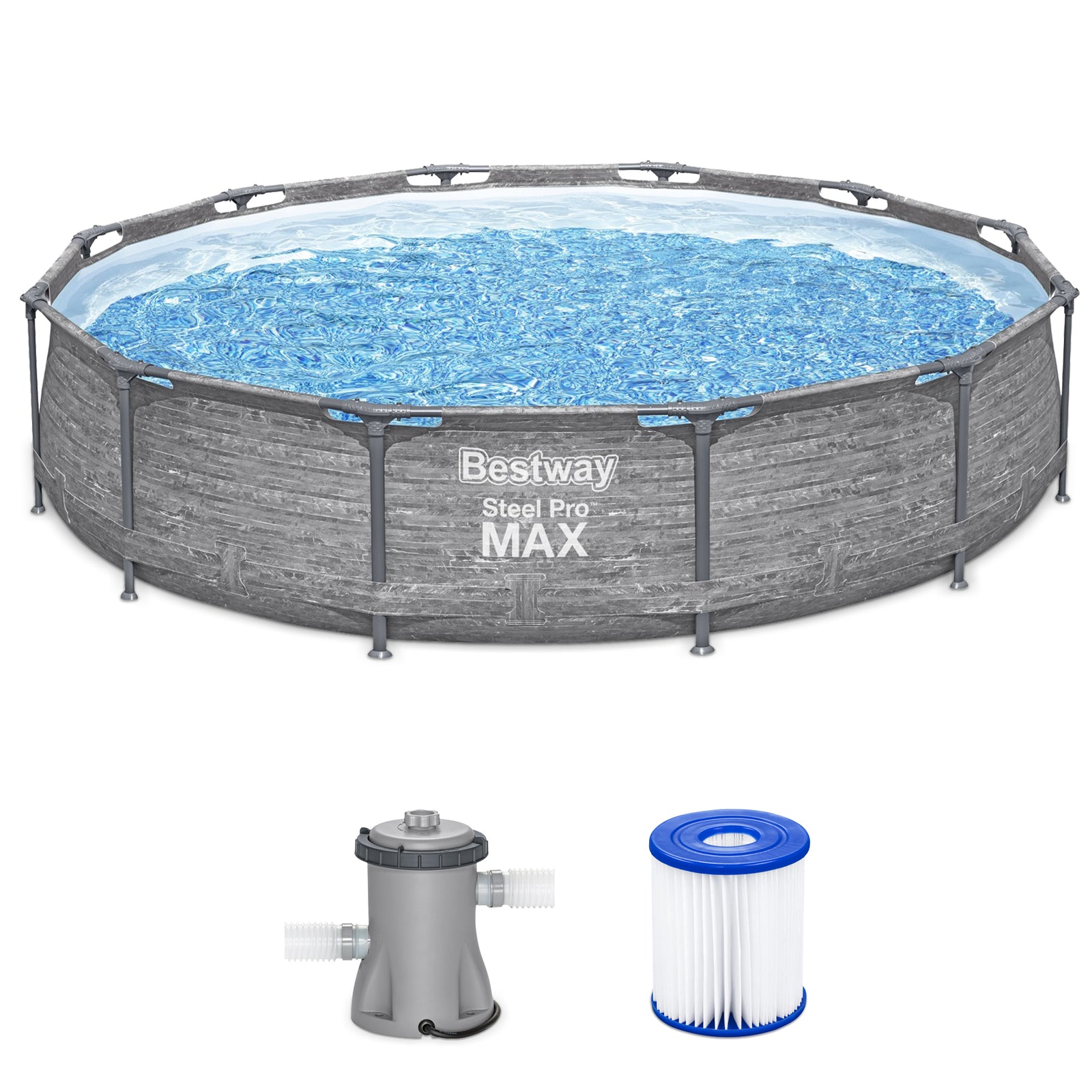 Bestway Steel Pro MAX 12' x 30" Outdoor Swimming Pool Set, Gray (For Parts) - VMInnovations