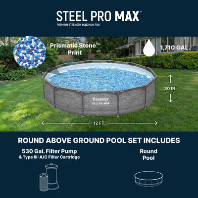 Bestway Steel Pro MAX 12' x 30" Above Ground Swimming Pool Set, Gray (Open Box)