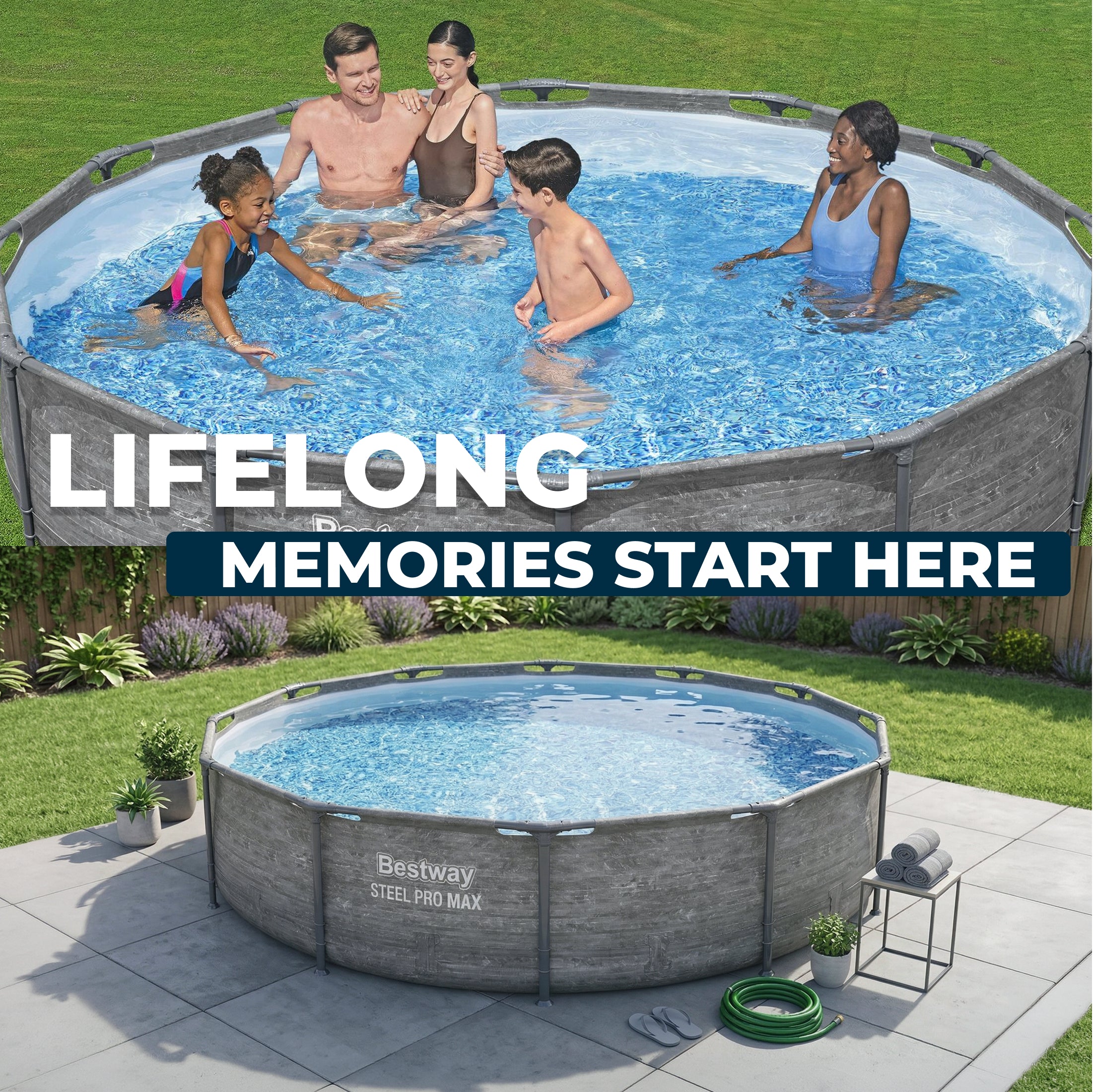 Bestway Steel Pro MAX 12' x 30" Above Ground Outdoor Swimming Pool Set, Gray - VMInnovations