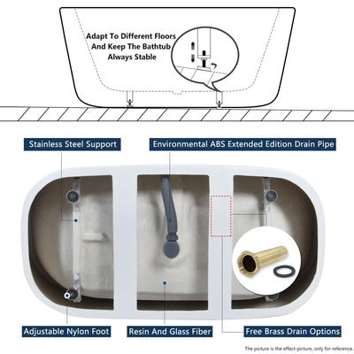 FerdY Bali 59 In Glossy Acrylic Freestanding Bathtub with Polished Chrome Drain - VMInnovations