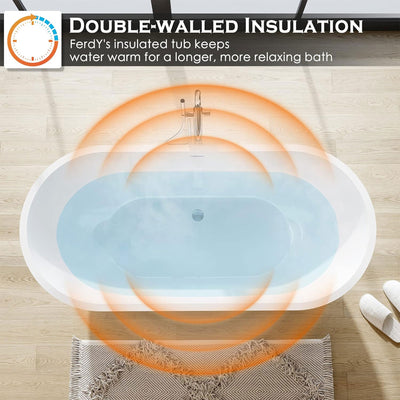 FerdY Bali 59 In Glossy Acrylic Bathtub w/Polished Chrome Drain (Open Box) - VMInnovations
