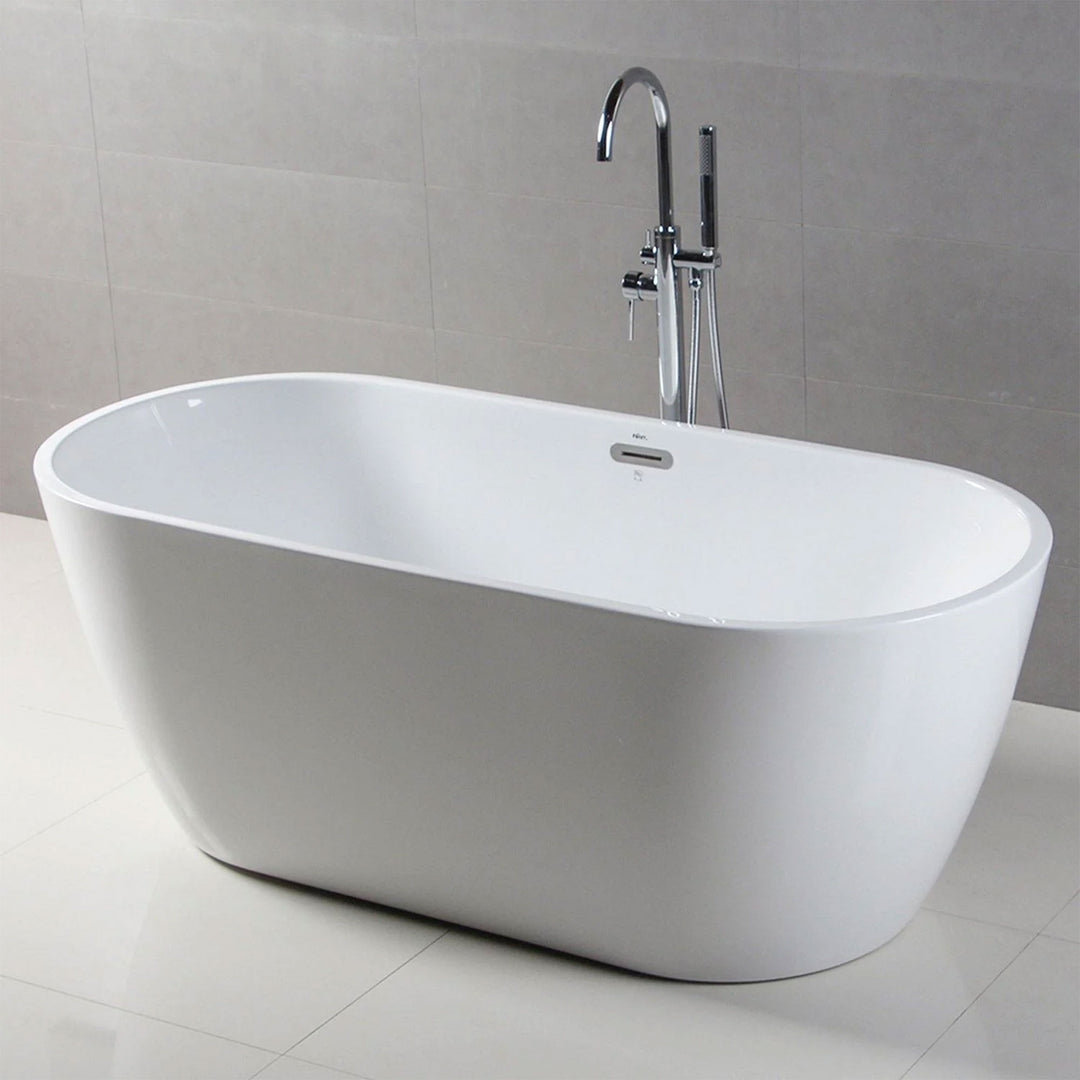 FerdY Bali 59 In Glossy Acrylic Freestanding Bathtub with Polished Chrome Drain