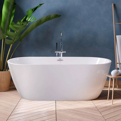FerdY Bali 59 In Glossy Acrylic Bathtub w/Polished Chrome Drain (Open Box) - VMInnovations