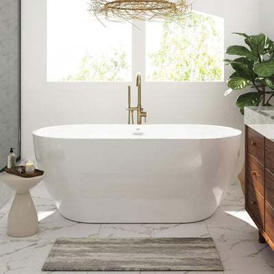 FerdY Bali 59 In Glossy Acrylic Bathtub w/Polished Chrome Drain (Open Box) - VMInnovations