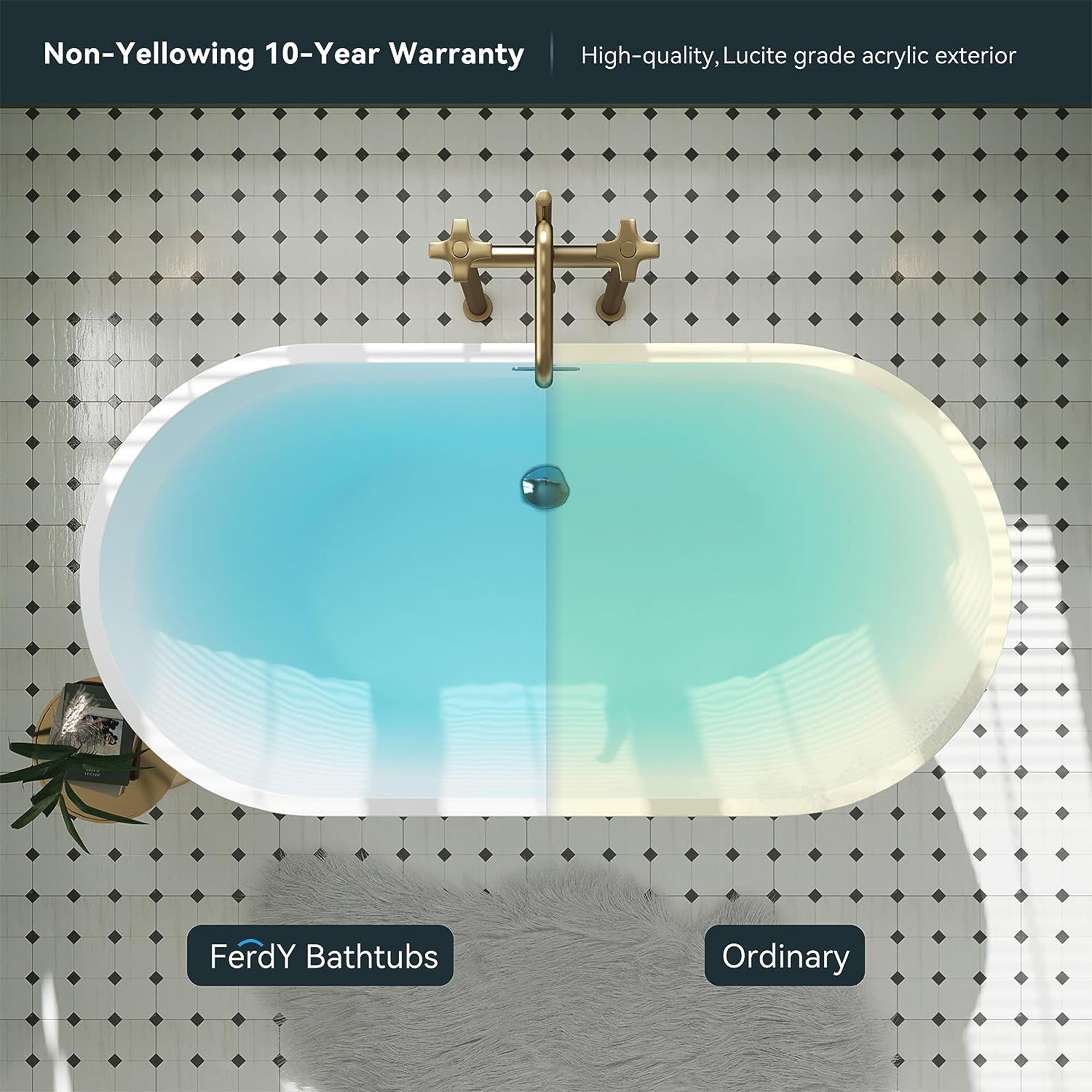 FerdY Bali 55 In Glossy Acrylic Freestanding Bathtub with Polished Chrome Drain - VMInnovations